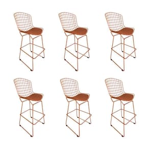 Kit 6 Banquetas Bistrô Bertoia Cobre D80 Com Assento Cobre Cor Marrom