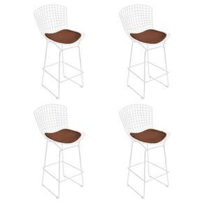 Kit 4 Banquetas Bistrô Bertoia Branca D60 Com Assento Marrom Cor Branco