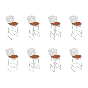 Kit 8 Banquetas Bistrô Bertoia Cromada D80 Com Assento Sintético Bege Cor Cinza