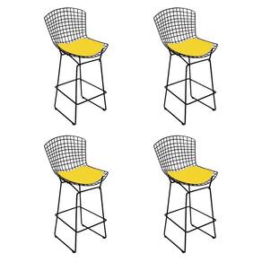 Kit 4 Banquetas Bistrô Bertoia Preta D70 Com Assento Amarelo Cor Preto