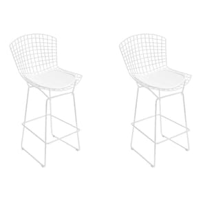 Kit 2 Banquetas Bertoia Branca D60 Com Assento Branco Cor Branco