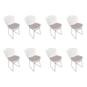 Kit 8 Cadeiras Bertoia Cromada Com Assento Sintético Bege Cor Bege