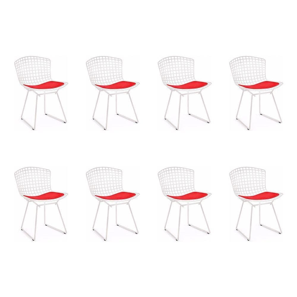 Kit 8 Cadeiras Bertoia Branca Com Assento Vermelho Cor Branco