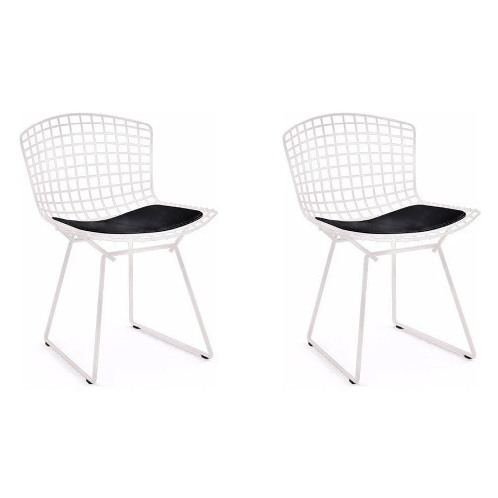 Kit 2 Cadeiras Bertoia Branca Com Assento Preto Cor Branco