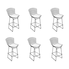 Kit 6 Banquetas Bistrô Bertoia Preta D70 Com Assento Branco Cor Preto