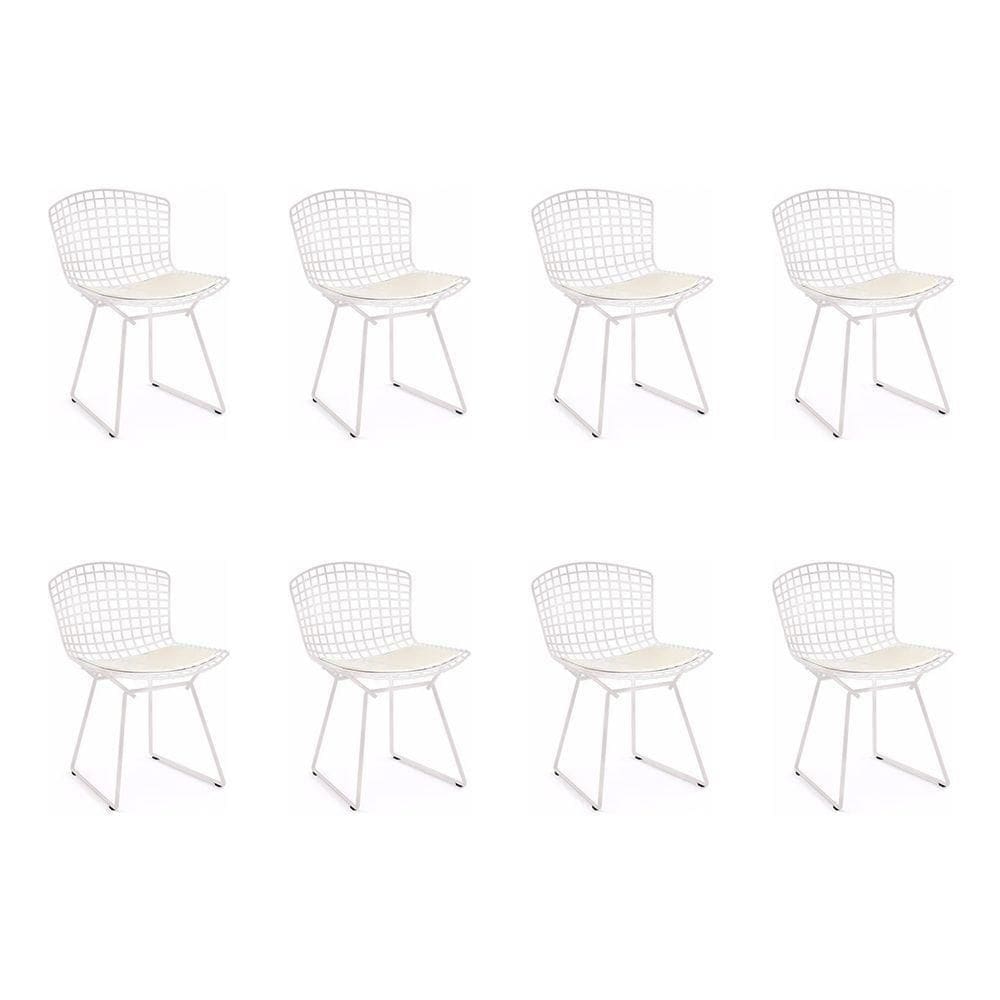 Kit 8 Cadeiras Bertoia Branca Com Assento Branco Cor Branco