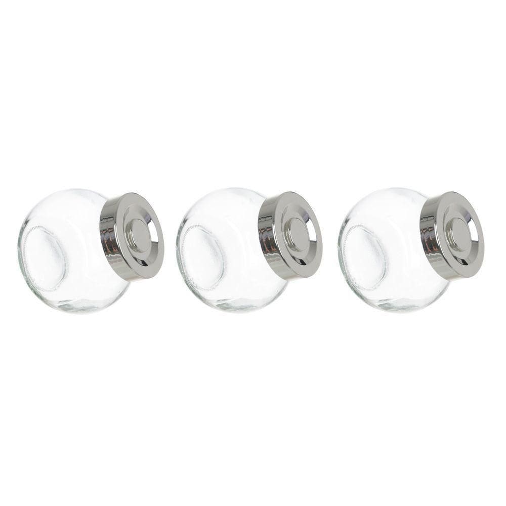 Kit 3 Porta Temperos Em Vidro Com Tampa Metálica Prata 170ml - D`rossi