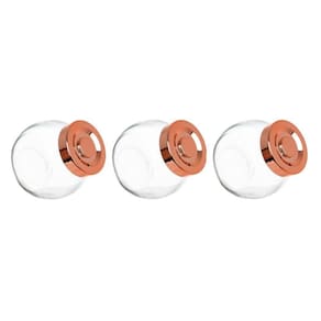 Kit 3 Porta Temperos Em Vidro Com Tampa Metálica Rosê Gold 170ml - D`rossi