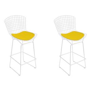 Kit 2 Banquetas Bistrô Bertoia Branca D80 Com Assento Amarelo Cor Branco