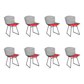 Kit 8 Cadeiras Bertoia Preta Com Assento Vermelho Cor Preto