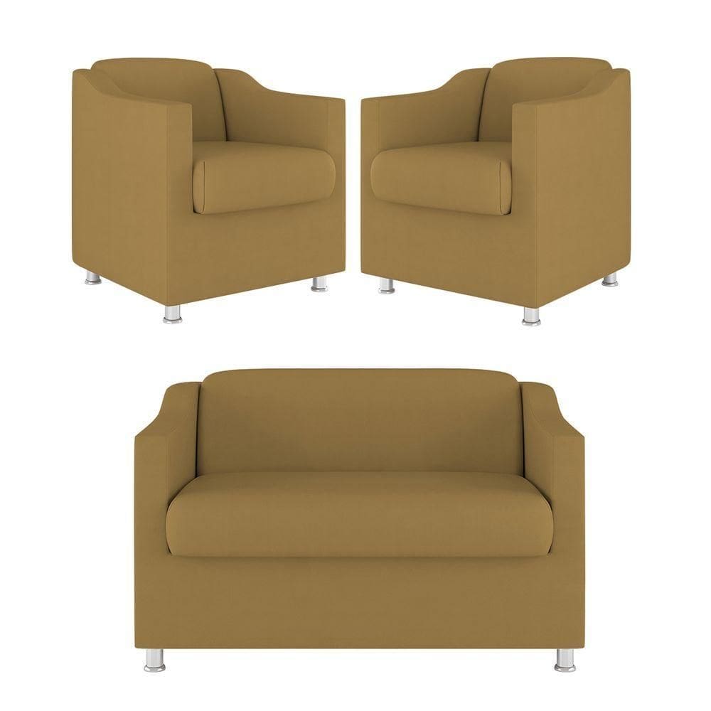 Kit Sofá Namoradeira + 02 Poltrona Tilla Recepção Sala Suede capuccino