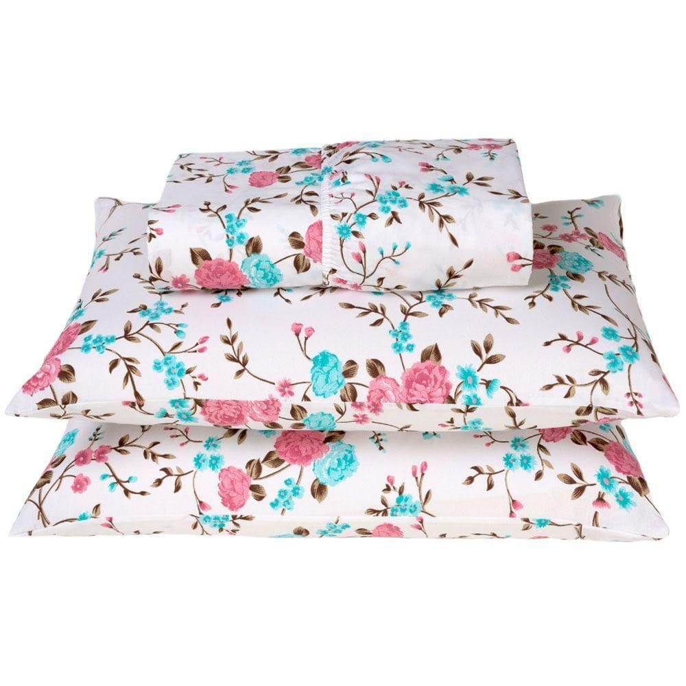 Jogo Cama Lençol King 180 Fios 3pçs Floral Rosê