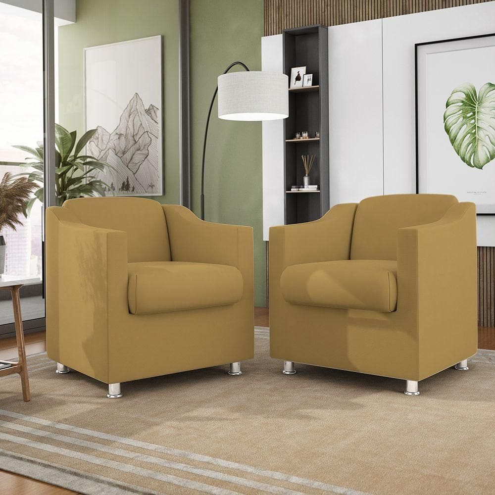 Kit 2 Poltronas Decorativas Tilla Consultório Recepção Sala Suede Cor:Capuccino