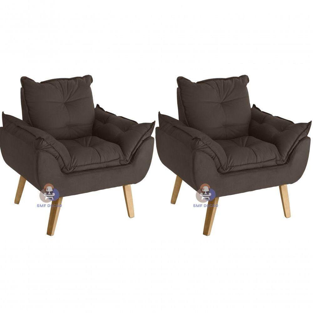 Kit 02 Poltrona Decorativa Opala Suede Marrom Smf Decor
