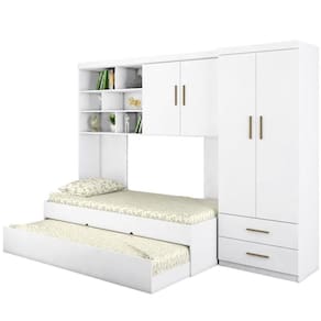 Quarto Infantil Chiara Guarda Roupa E Aéreo 2 Portas Com Cama E Auxiliar Branco