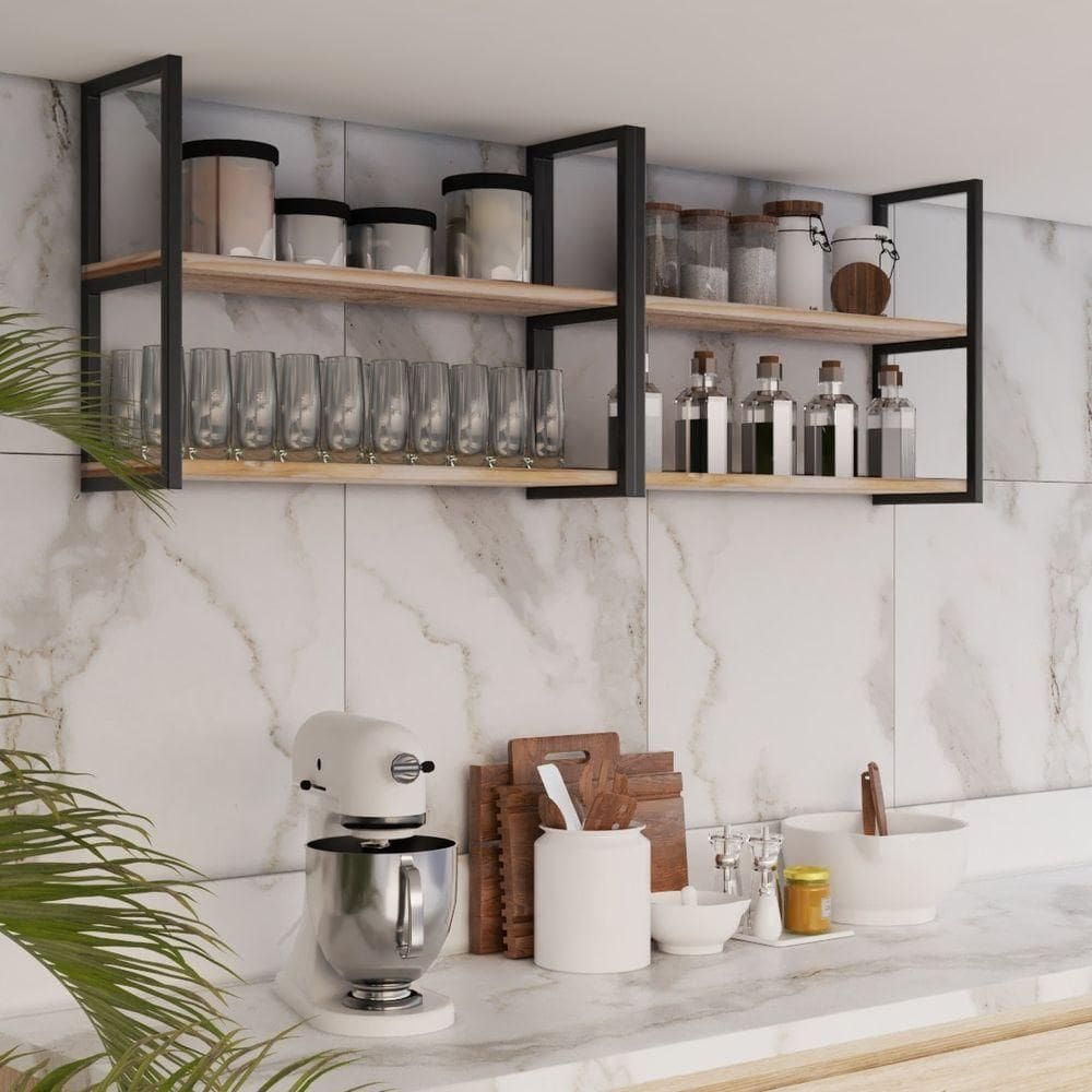 Estante 80X20Cm Industrial Para Cozinha Preta Flutuante