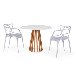 Conjunto Mesa De Jantar Branca 100cm Com 2 Cadeiras - Cinza