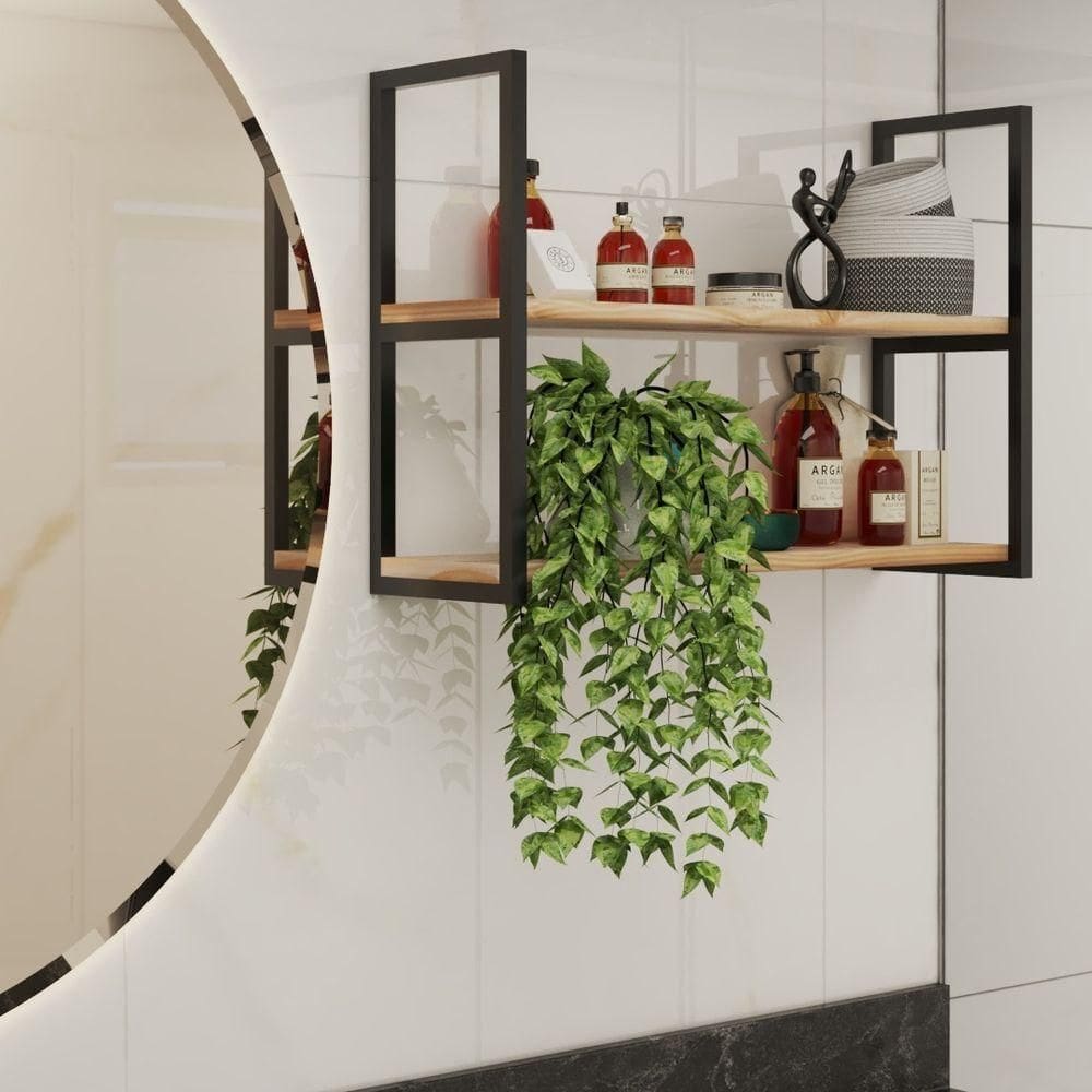 Estante De Madeira Industrial 80X20Cm Preta Para Varanda