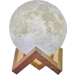 Luminária Lua 3d Muda Cor Suporte Madeira C/ Controle Remoto Lua C/ Controle