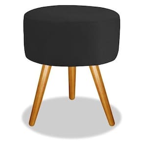 Puff Banqueta Retro Redondo Suede Luxo Decora-preto