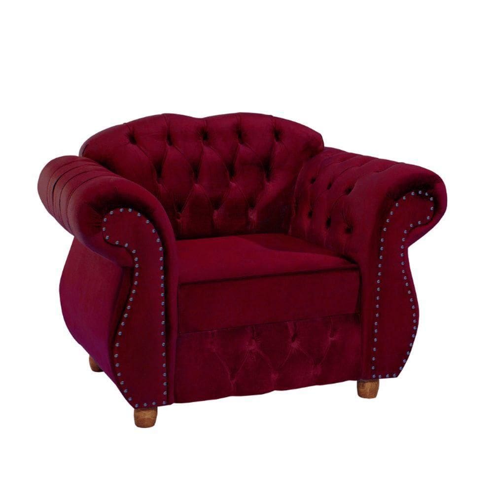 Poltrona Chesterfield Merlô Via Encanto Veludo Bordô