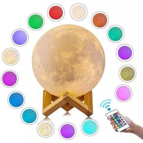 Luminária Lua Cheia 3D Abajur Usb Touch Controle 16 Cores C/Controle