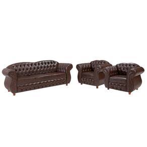 Kit 03 Peças Sofá E Poltronas Chesterfield Merlô Via Encanto Courano Marrom Pinhão