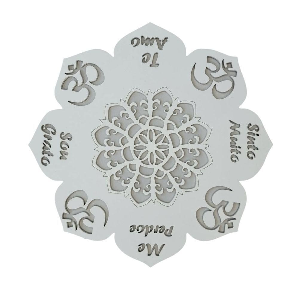 Enfeite Mandala Sou Grato, Te Amo, Sinto Muito, Me Perdoe - Branco 25x25