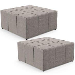 Kit 02 Puffs Decorativos Para Sala De Estar Quadrado Milano 90x90 W01 Bouclê Bege - Lyam Decor