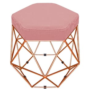 Puff Banco Aramado Hexagonal Base Eiffel Bronze Rosê