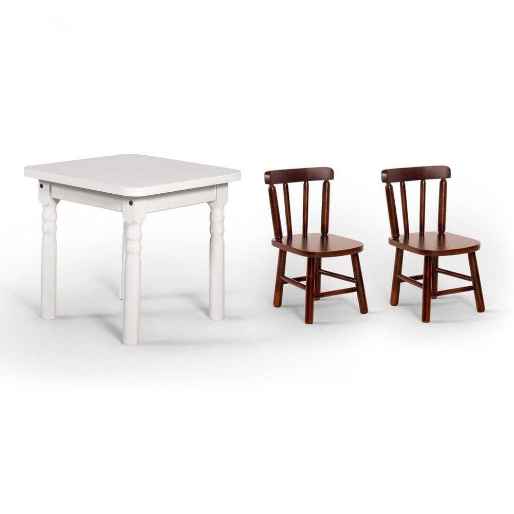 Conjunto Mesinha Infantil Branca Com 2 Cadeiras Kids Imbuia