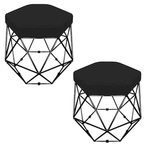 Kit 02 Puffs Banco Aramado Hexagonal Base Eiffel Preta Preto
