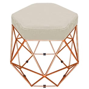 Puff Banco Aramado Hexagonal Base Eiffel Bronze Bege