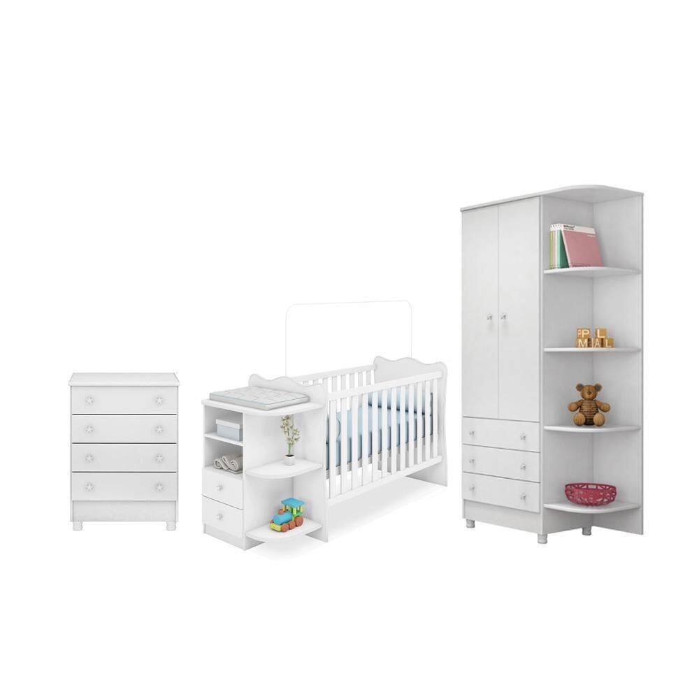 Quarto Infantil Doce Sonho Berço Cômoda Branco/Branco
