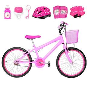 Bicicleta Infantil Feminina Aro 20+Kit Proteção Rosa e Pink