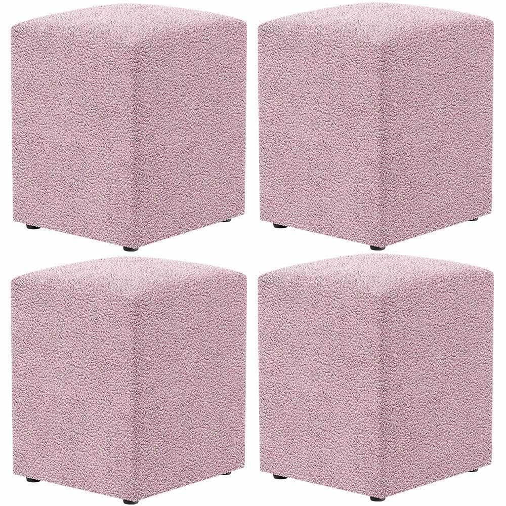 Kit 04 Puffs Quadrado L02 Decorativo Bouclê Rosê