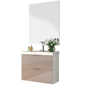 Kit Banheiro Gabinete 80Cm Pietra B06 Gianduia Brilho