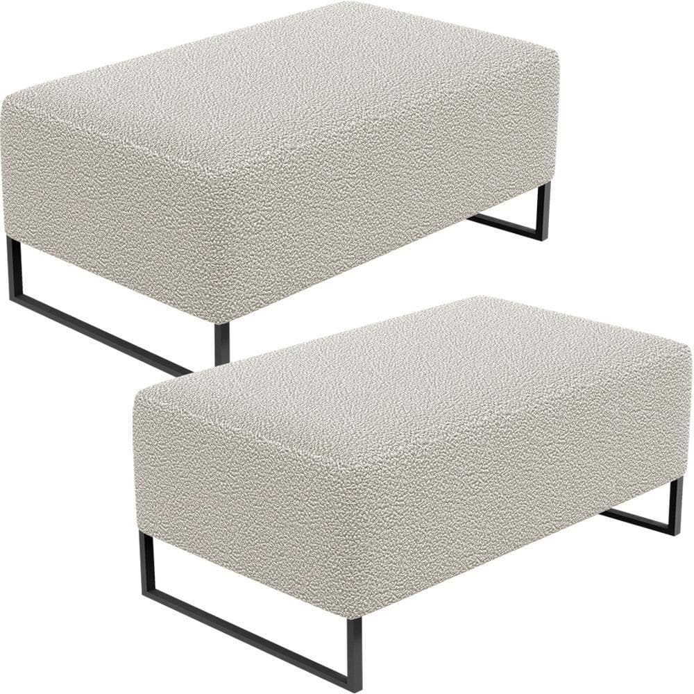 Kit 02 Puffs Decorativo Cléo 90Cm W01 Preto Bouclê Creme