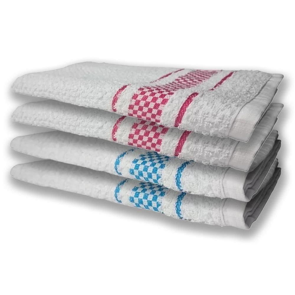 4 Panos De Prato Atoalhado Felpudo Premium Azul+Rosa