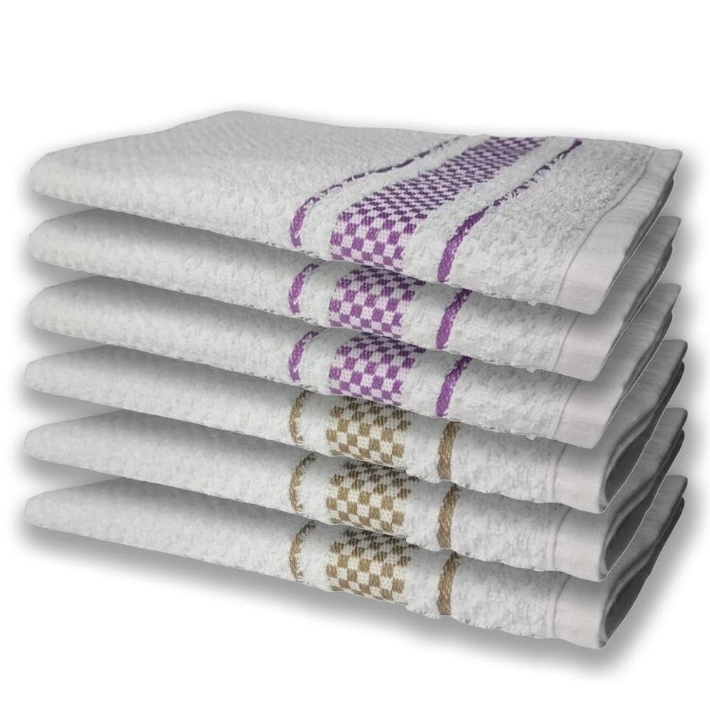 6 Panos De Prato Atoalhado Felpudo Premium Roxo+Marrom