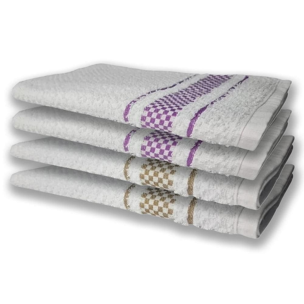 4 Panos De Prato Atoalhado Felpudo Premium Roxo+Marrom