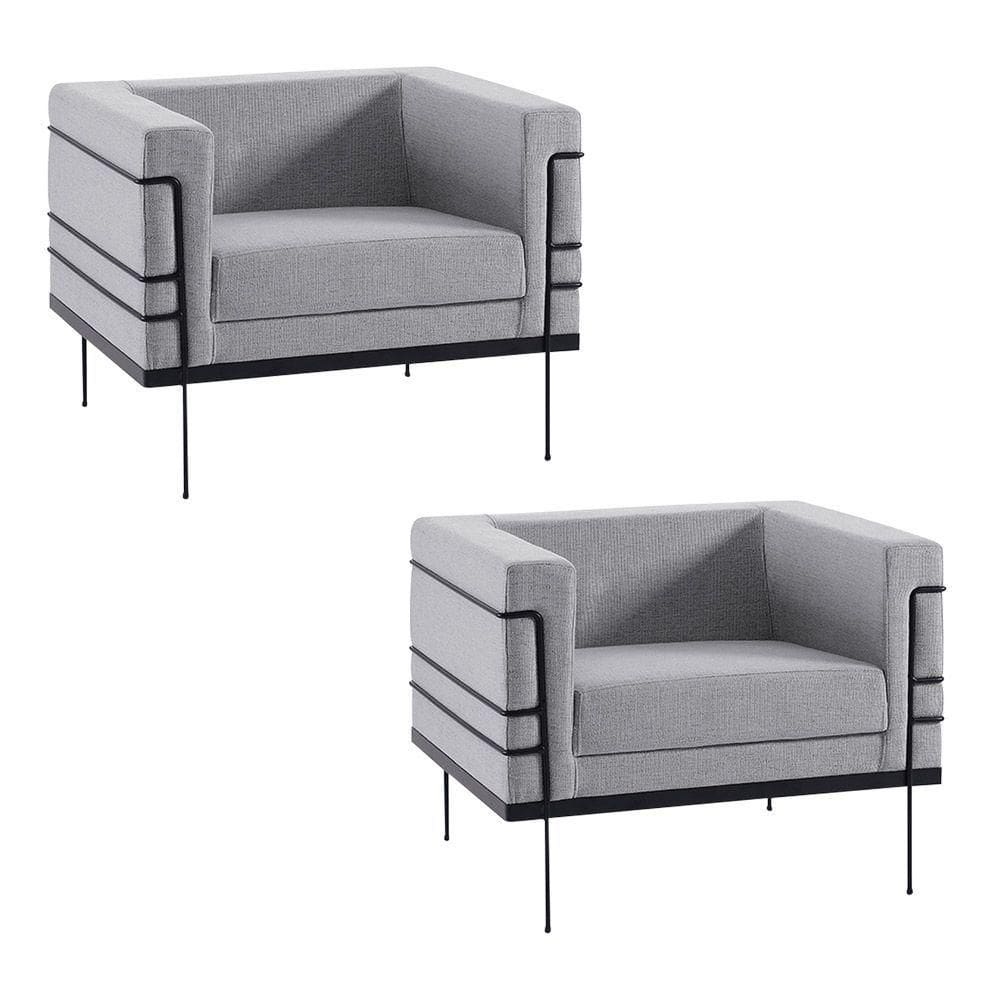 Kit 2 Poltronas Preto Jeanneret-gris Linhão Cinza