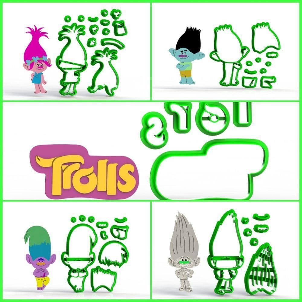 Cortador Kit Trolls - 5 Modelos Modulares Mod 1 Tamanho 8 Cm