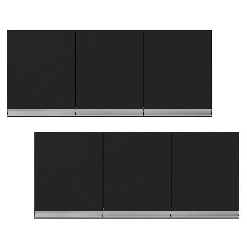 Kit 02 Armários De Cozinha Aéreo 120Cm 3 Portas Preto