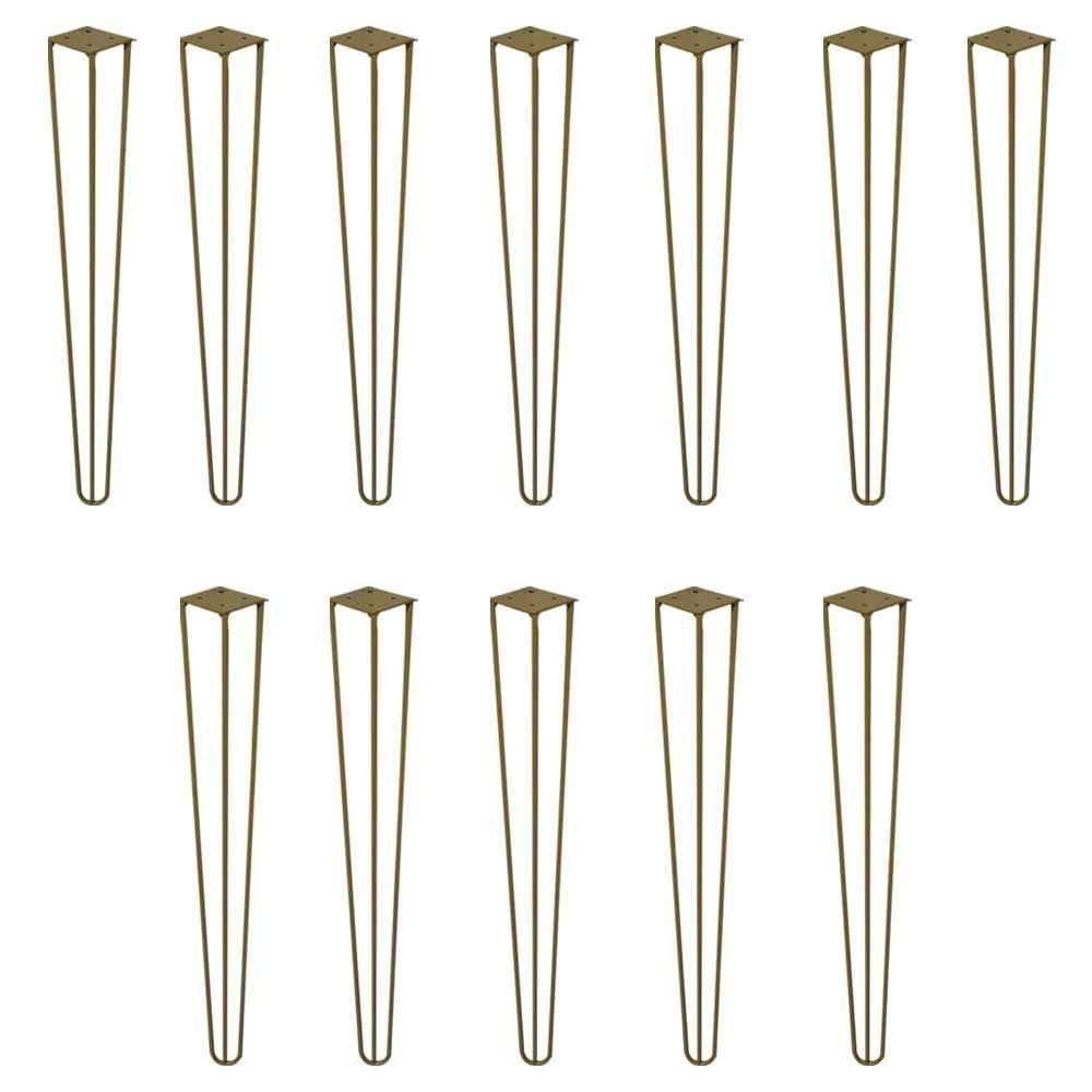 Kit 12 Pés De Metal 60 Cm Harpin Legs Mesa De Canto Dourado