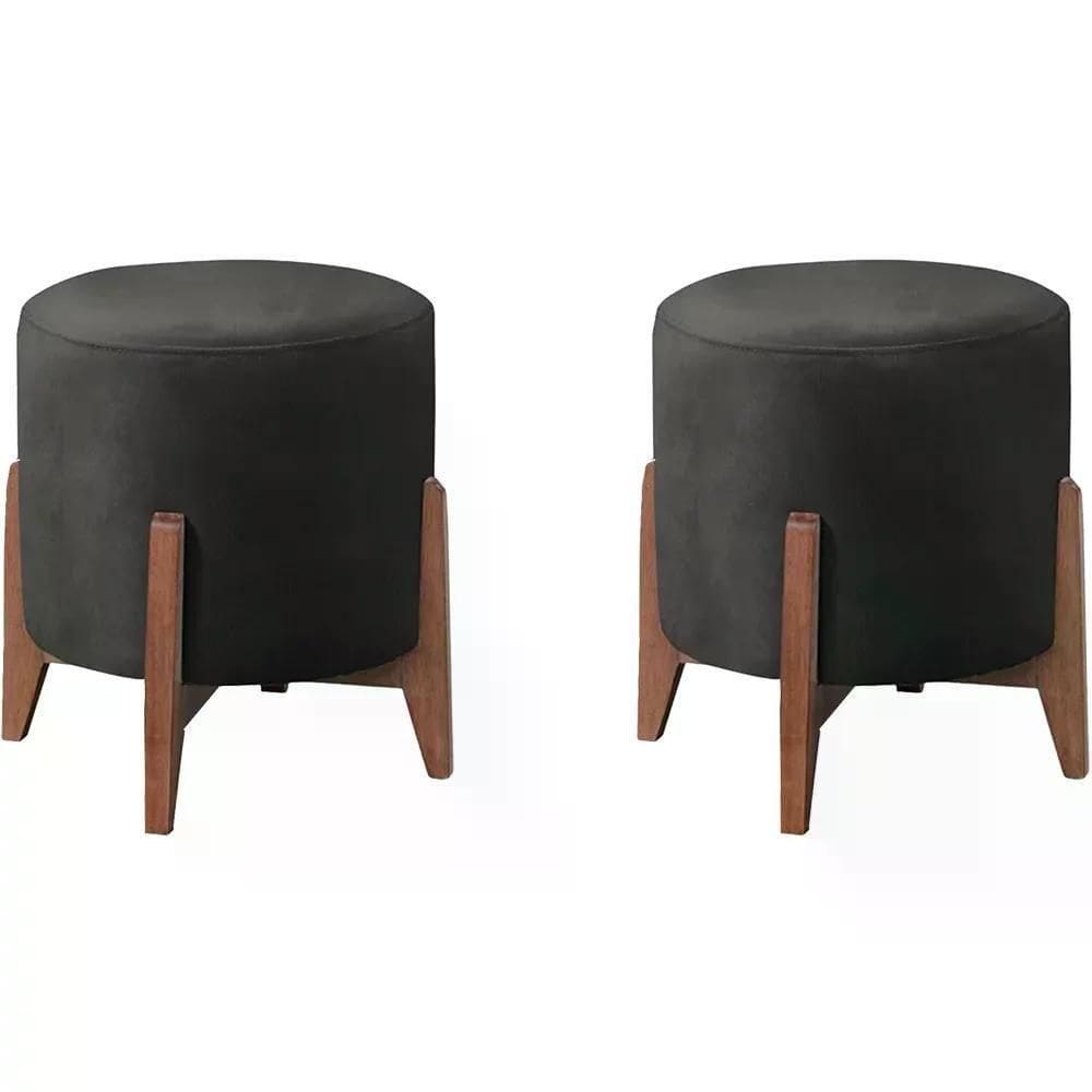Kit 2 Puf Puff Para Sala Lhor Veludo Preto Rm Preto