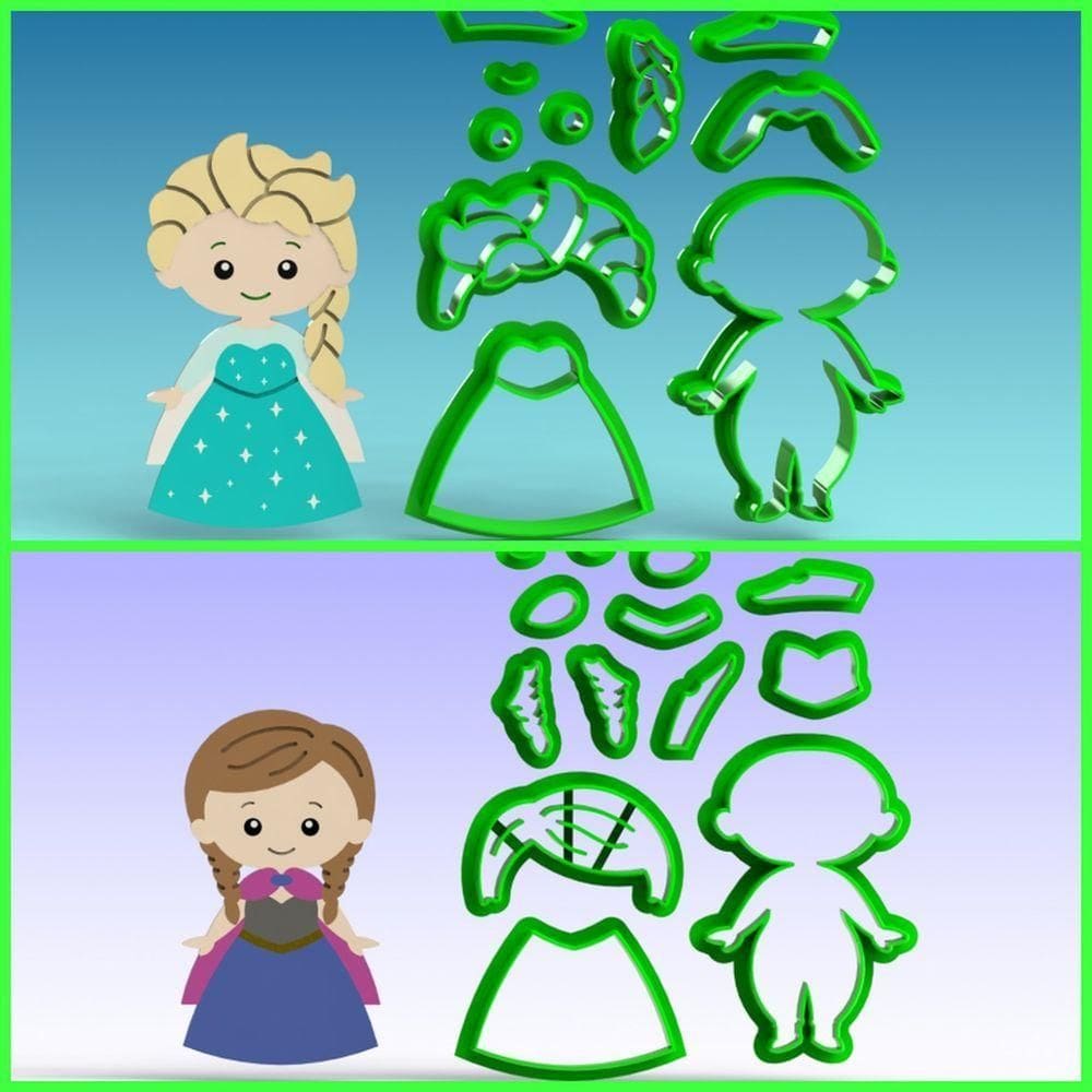Cortador Kit Princesas Frozen Elza E Anna Modulares 10 Cm
