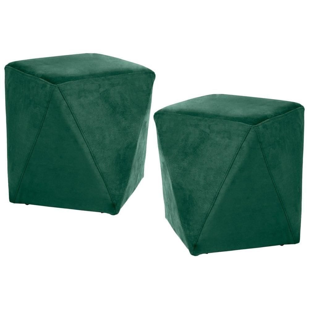 Kit 2 Puffs Decorativos Ametista B-303 Veludo Verde - Domi