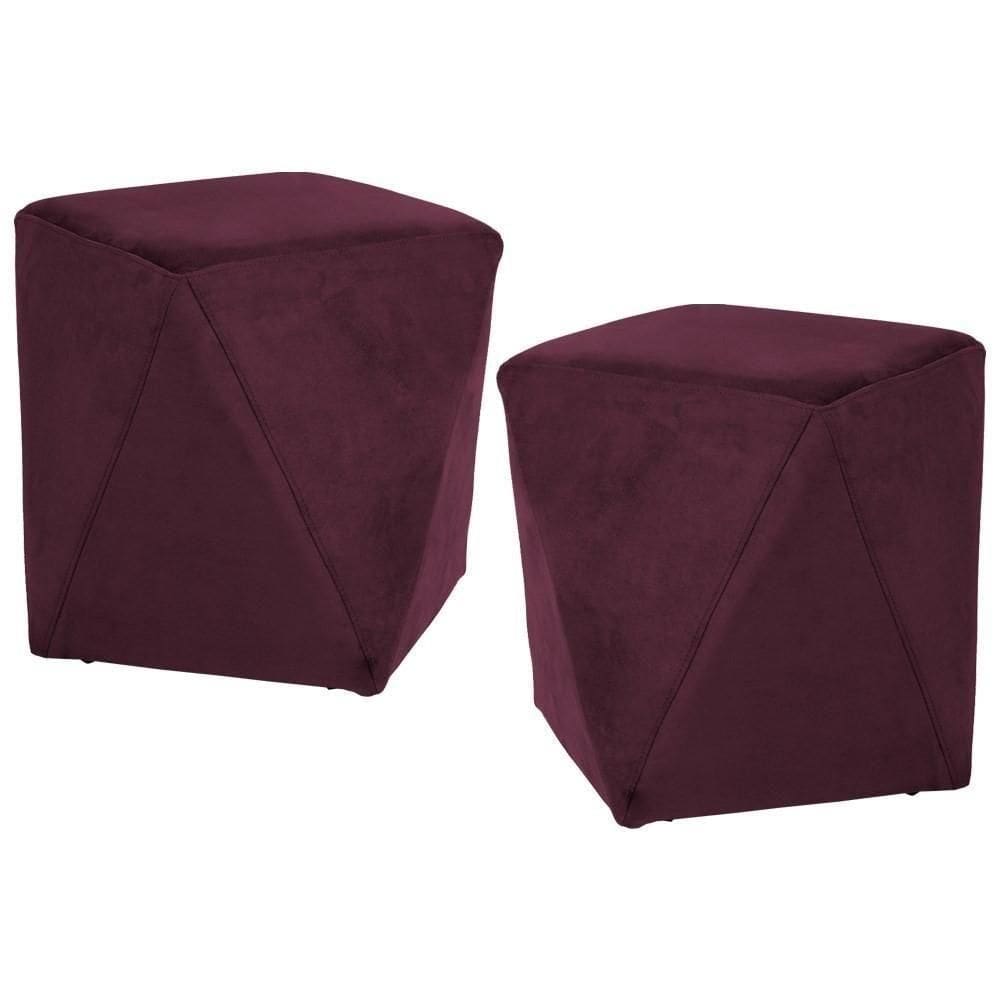 Kit 2 Puffs Ametista B-278 Veludo Marsala