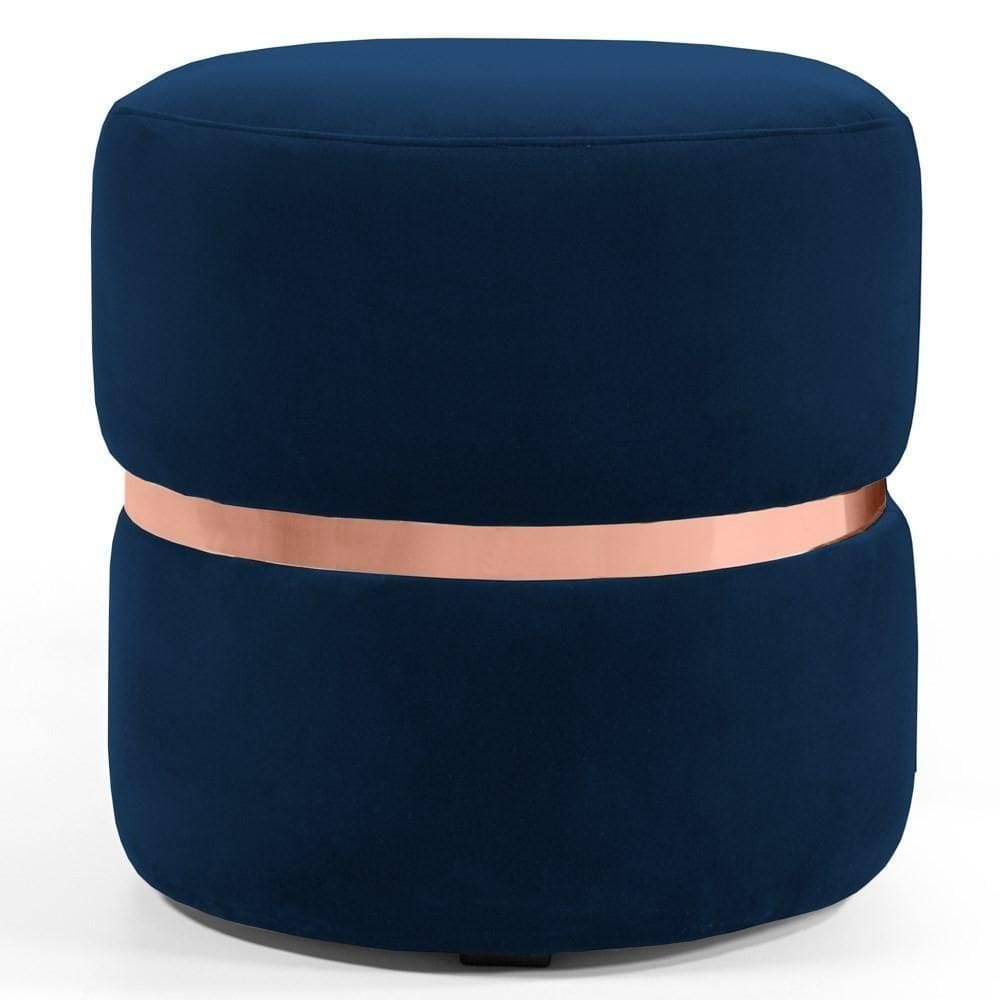 Puff Com Cinto Rosê Round B-304 Veludo Azul Marinho